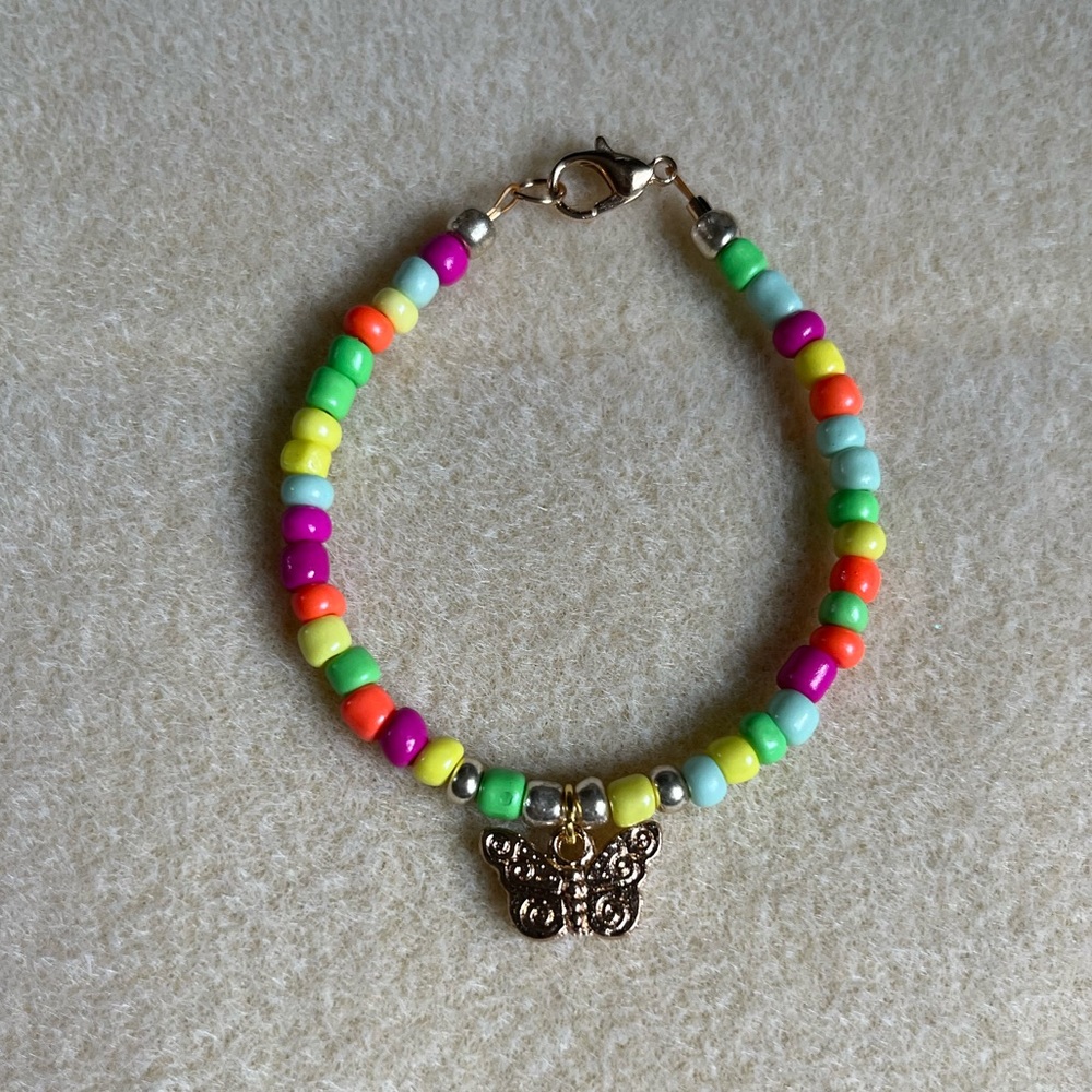 *2 for $20* Mutlicolored Beaded Butterfly Charm Bracelet